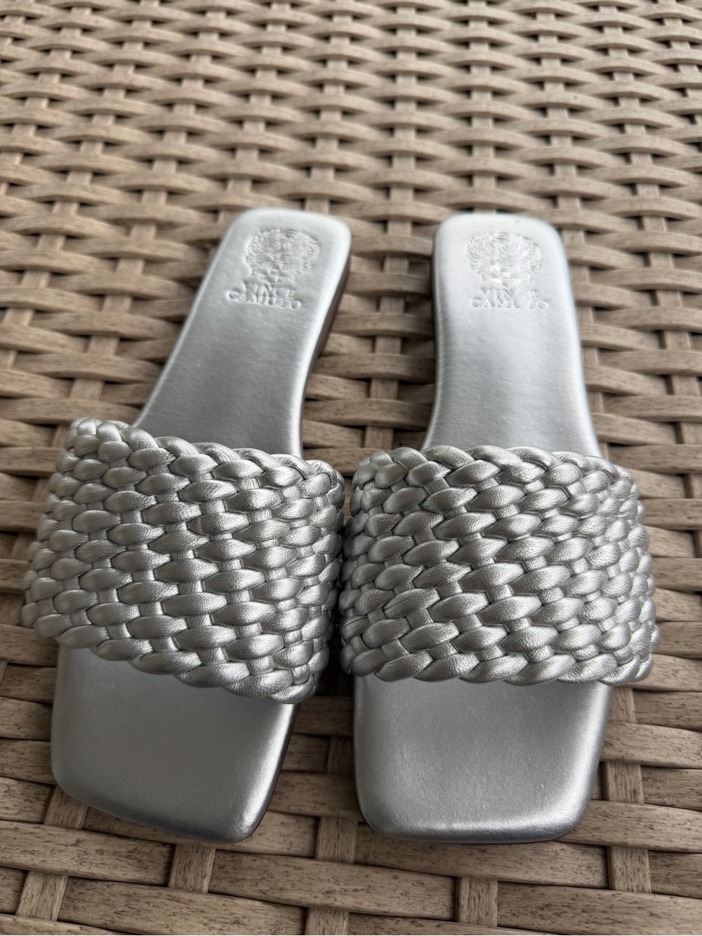 Vince Camuto Silver Braided Slide Sandals